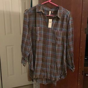 New! Anthropologie - seamed plaid tunic buttondown